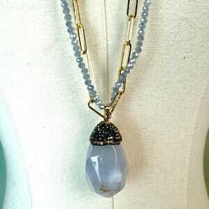 NWT Park Lane Oakley Genuine Agate Layered Removable Pendant Long Necklace